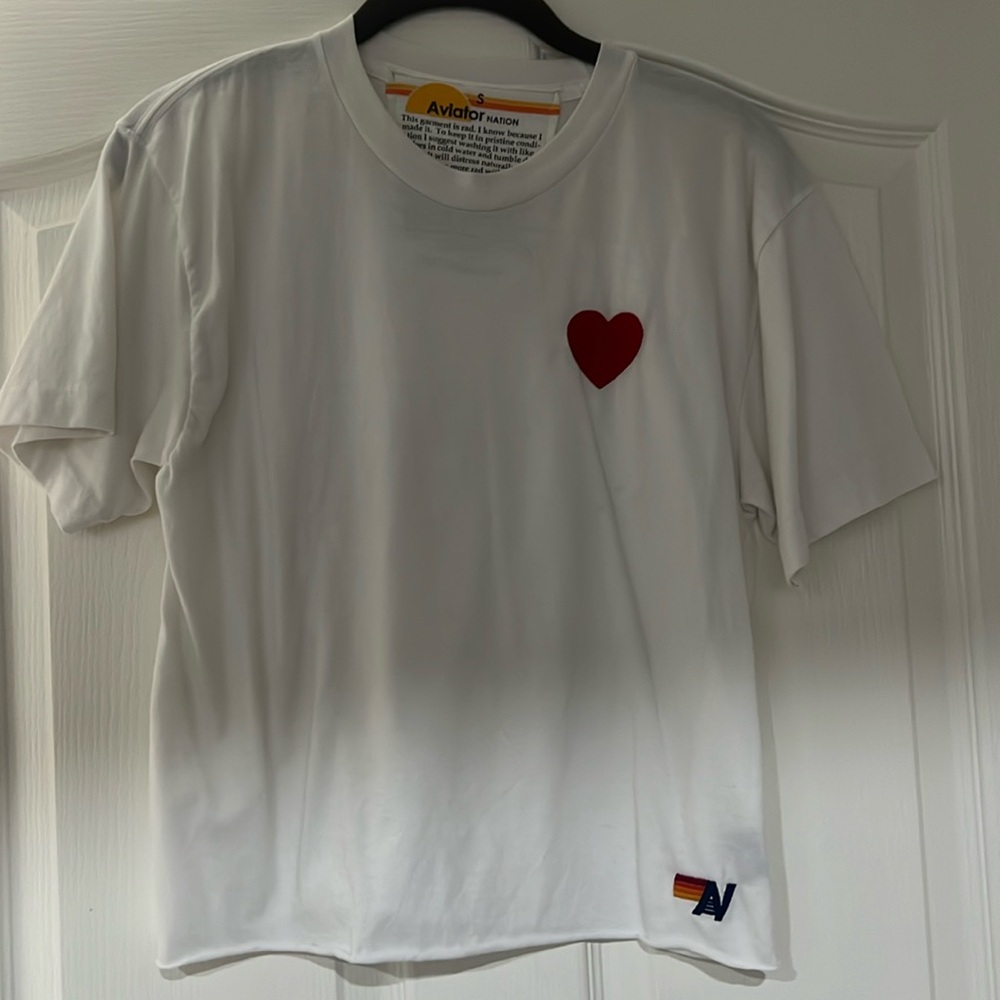 Aviator Nation White T-Shirt with Red Heart